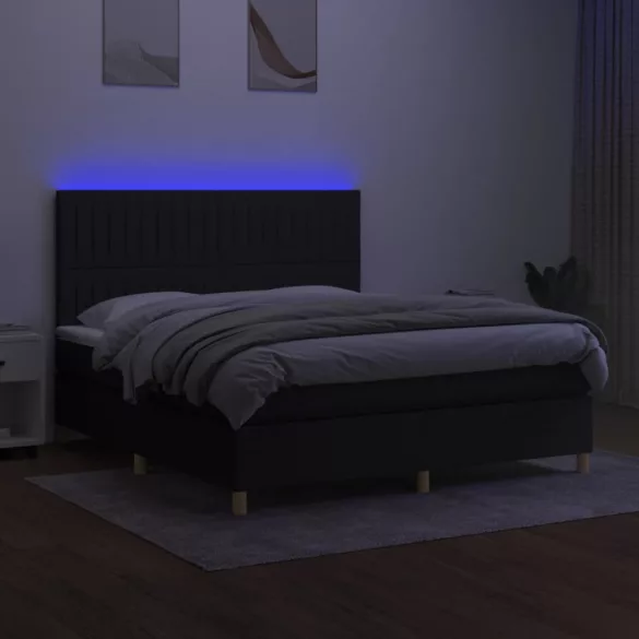 fekete szövet rugós és LED-es ágy matraccal 180 x 200 cm