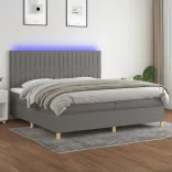sötétszürke szövet rugós és LED-es ágy matraccal 200x200 cm
