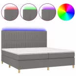 sötétszürke szövet rugós és LED-es ágy matraccal 200x200 cm
