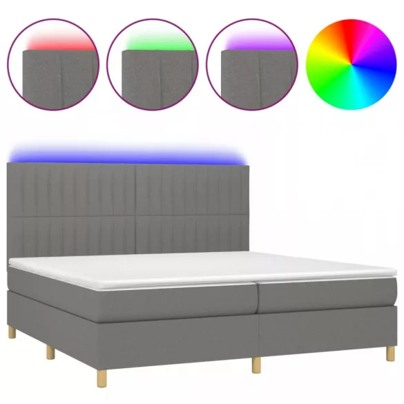 sötétszürke szövet rugós és LED-es ágy matraccal 200x200 cm