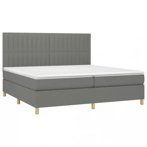 sötétszürke szövet rugós és LED-es ágy matraccal 200x200 cm