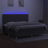 sötétszürke szövet rugós és LED-es ágy matraccal 200x200 cm