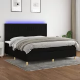 fekete szövet rugós és LED-es ágy matraccal 200x200 cm