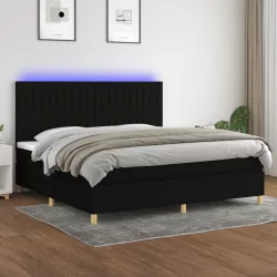 fekete szövet rugós és LED-es ágy matraccal 200x200 cm