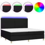 fekete szövet rugós és LED-es ágy matraccal 200x200 cm