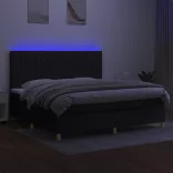 fekete szövet rugós és LED-es ágy matraccal 200x200 cm