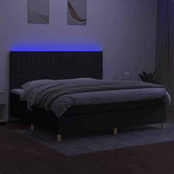 fekete szövet rugós és LED-es ágy matraccal 200x200 cm