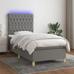   sötétszürke szövet rugós és LED-es ágy matraccal 80 x 200 cm
