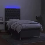 sötétszürke szövet rugós és LED-es ágy matraccal 80 x 200 cm