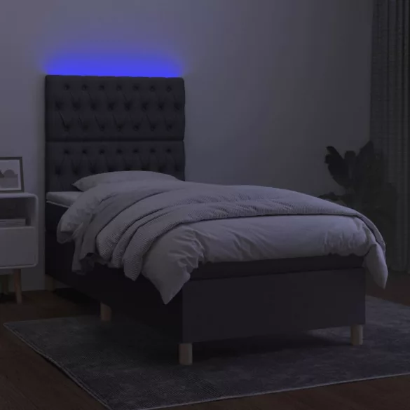 sötétszürke szövet rugós és LED-es ágy matraccal 80 x 200 cm