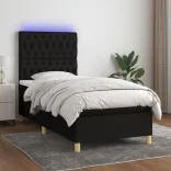 fekete szövet rugós és LED-es ágy matraccal 80 x 200 cm