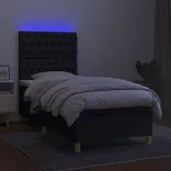 fekete szövet rugós és LED-es ágy matraccal 80 x 200 cm