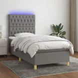 sötétszürke szövet rugós és LED-es ágy matraccal 90x190 cm