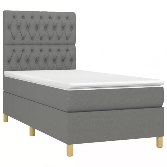 sötétszürke szövet rugós és LED-es ágy matraccal 90x190 cm