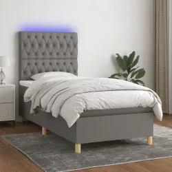   sötétszürke szövet rugós és LED-es ágy matraccal 90x200 cm