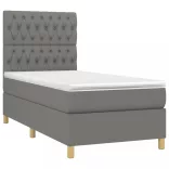 sötétszürke szövet rugós és LED-es ágy matraccal 90x200 cm