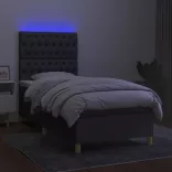 sötétszürke szövet rugós és LED-es ágy matraccal 90x200 cm