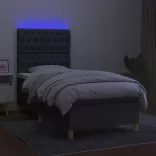 sötétszürke szövet rugós és LED-es ágy matraccal 100x200 cm