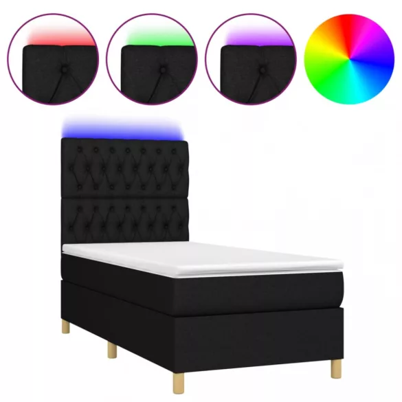 fekete szövet rugós és LED-es ágy matraccal 100x200 cm