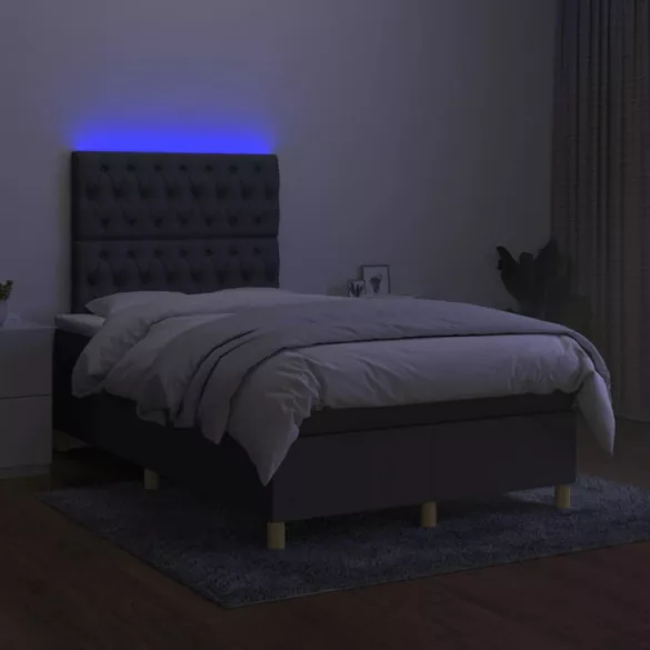 sötétszürke szövet rugós és LED-es ágy matraccal 120 x 200 cm