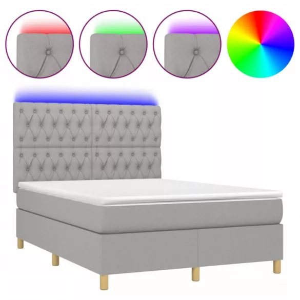sötétszürke szövet rugós és LED-es ágy matraccal 140x190 cm