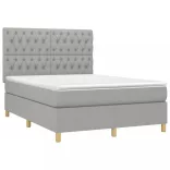 sötétszürke szövet rugós és LED-es ágy matraccal 140x190 cm
