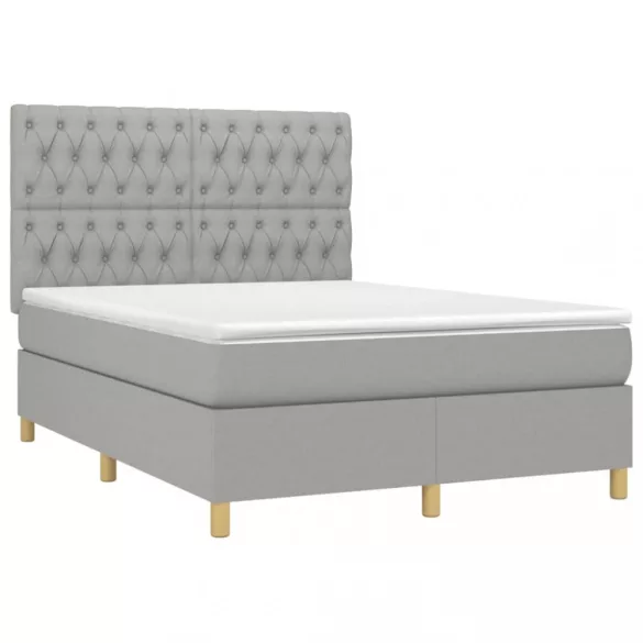 sötétszürke szövet rugós és LED-es ágy matraccal 140x190 cm