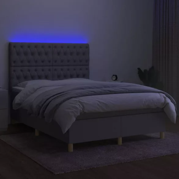 sötétszürke szövet rugós és LED-es ágy matraccal 140x190 cm