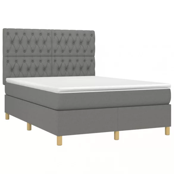 sötétszürke szövet rugós és LED-es ágy matraccal 140x190 cm