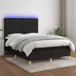 fekete szövet rugós és LED-es ágy matraccal 140x190 cm