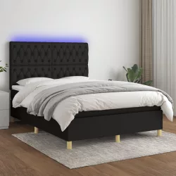 fekete szövet rugós és LED-es ágy matraccal 140x190 cm