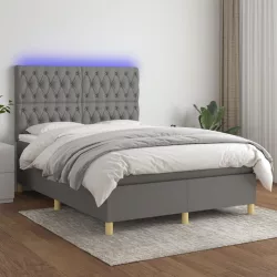   sötétszürke szövet rugós és LED-es ágy matraccal 140x200 cm