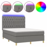 sötétszürke szövet rugós és LED-es ágy matraccal 140x200 cm