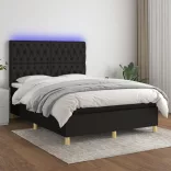 fekete szövet rugós és LED-es ágy matraccal 140x200 cm