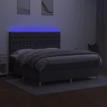 sötétszürke szövet rugós és LED-es ágy matraccal 160x200 cm