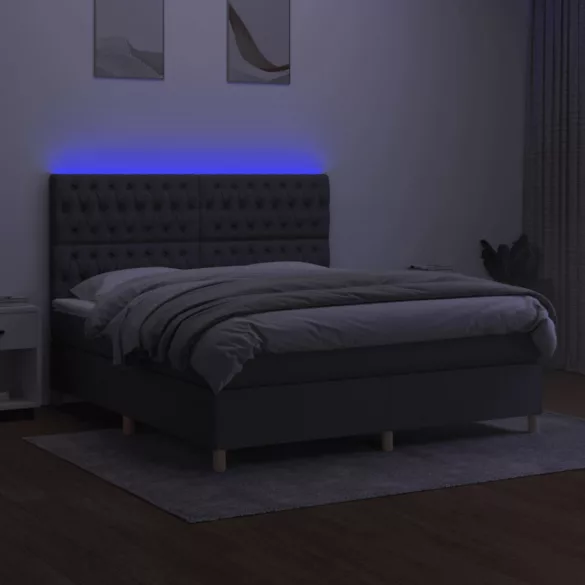 sötétszürke szövet rugós és LED-es ágy matraccal 160x200 cm
