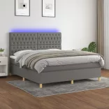 sötétszürke szövet rugós és LED-es ágy matraccal 180 x 200 cm