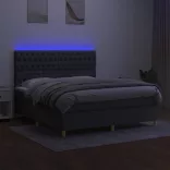 sötétszürke szövet rugós és LED-es ágy matraccal 180 x 200 cm