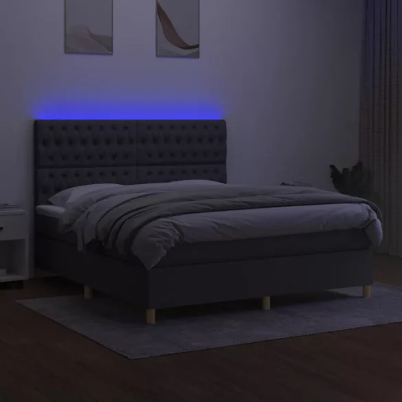 sötétszürke szövet rugós és LED-es ágy matraccal 180 x 200 cm