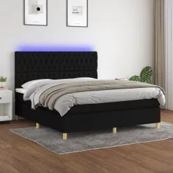 fekete szövet rugós és LED-es ágy matraccal 180 x 200 cm