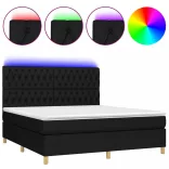 fekete szövet rugós és LED-es ágy matraccal 180 x 200 cm