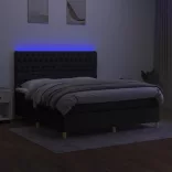 fekete szövet rugós és LED-es ágy matraccal 180 x 200 cm