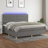 sötétszürke szövet rugós és LED-es ágy matraccal 200x200 cm