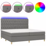 sötétszürke szövet rugós és LED-es ágy matraccal 200x200 cm