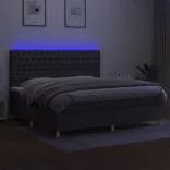 sötétszürke szövet rugós és LED-es ágy matraccal 200x200 cm