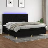 fekete szövet rugós és LED-es ágy matraccal 200x200 cm