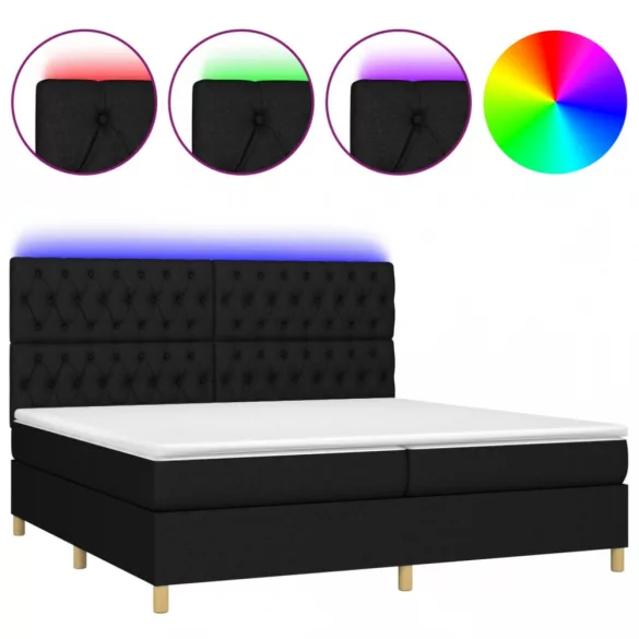 fekete szövet rugós és LED-es ágy matraccal 200x200 cm