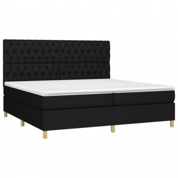 fekete szövet rugós és LED-es ágy matraccal 200x200 cm