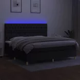 fekete szövet rugós és LED-es ágy matraccal 200x200 cm