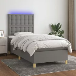   sötétszürke szövet rugós és LED-es ágy matraccal 80 x 200 cm